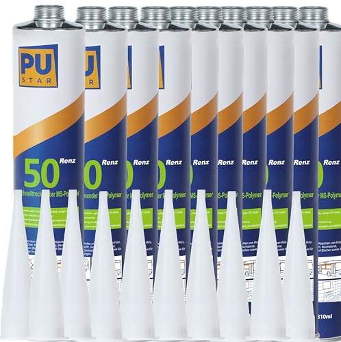 Pustar Renz50 Schnelltrocknender MS Polymer Kleber extra stark (Schwarz, 10 Kartuschen,Verfallsdatum: 30. April 2025,Aluminiumverpackung, keine Beeinträchtigung der Nutzung, kostenlose Rückgabe) von Pustar