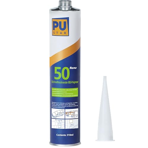 Pustar Renz50 Schnelltrocknender MS Polymer Kleber extra stark (Weiß, 1 Kartuschen,Gültig bis 20.04.2025, Aluverpackung, voll nutzbar, gratis Rückgabee) von Pustar