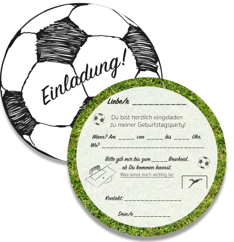 15 x Fussball Einladungskarten Kindergeburtstag Rund Fußball Einladung zum Kinder Geburtstag für Jungen und Mädchen (15 Stück) von Pusteblume Grusskarten