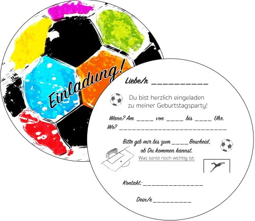 15 x Hell und farbenfroh Fussball Einladungskarten Kindergeburtstag Rund Fußball Einladung zum Kinder Geburtstag für Jungen und Mädchen (15 Stück) von Pusteblume Grusskarten