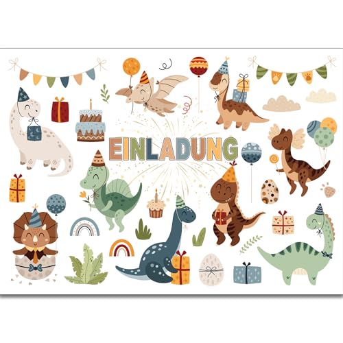 Einladungskarten Kindergeburtstag Dinosaurier – 20 Stück A6 mit Dino-Motiv – Aus recyceltem Karton von Pusteblume Grusskarten