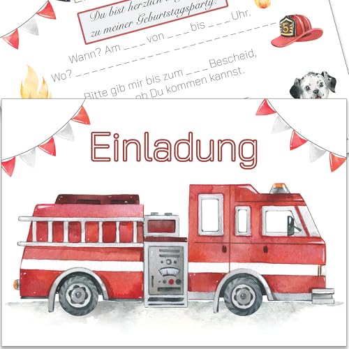Einladungskarten Kindergeburtstag Feuerwehr – 20 Stück A6 mit Feuerwehrauto – Aus recyceltem Karton von Pusteblume Grusskarten