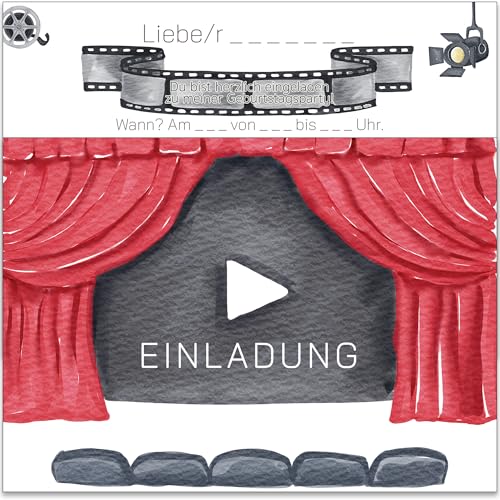 Einladungskarten Kindergeburtstag Kino – 20 Stück A6 mit lustigem Kinomotiv – Aus recyceltem Karton Einladungskarten Kindergeburtstag Kino – 20 Stück A6 mit lustigem Kinomotiv – Aus recyceltem Karton von Pusteblume Grusskarten