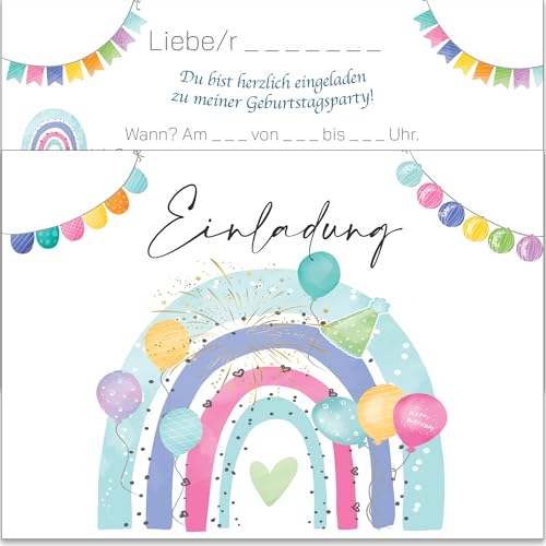 Einladungskarten Kindergeburtstag Regenbogen – 20 Stück A6 mit buntem Regenbogen-Motiv – Aus recyceltem Karton von Pusteblume Grusskarten