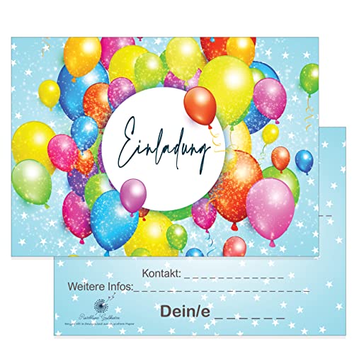 Einladungskarten Kindergeburtstag: 20 Luftballon Geburtstagseinladungen Einladungen Geburtstag Kinder Mädchen Jungen (Mit Umschlägen) von Pusteblume Grusskarten