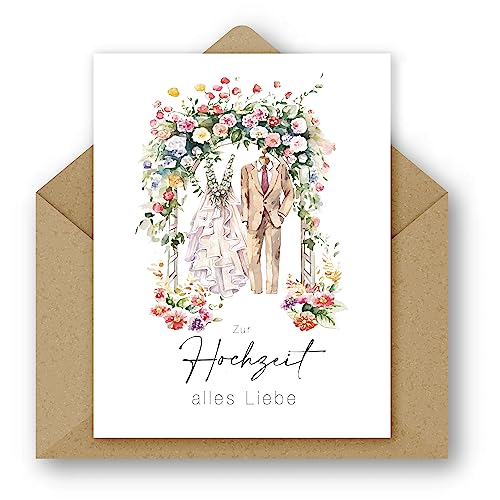 Pusteblume Grusskarten 2 x Hochzeitskarte mit Hochzeitskleidung und Blumen auf der Vorderseite im Aquarellstil gemalt Karte Hochzeit - (2 Stück) von Pusteblume Grusskarten
