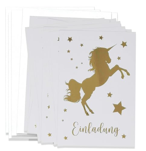 Pusteblume Grusskarten Einladungskarten Kindergeburtstag - 20 x Goldfolie Einhorn Geburtstagseinladungen Einladungen Geburtstag Kinder Mädchen (Mit Umschlägen) von Pusteblume Grusskarten