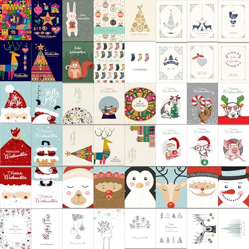 Weihnachtskarten (Klappkarten) mit Umschlag Set - 50 unserer beliebtesten Weihnachtskarten - Alle verschiedenen Designs - Weihnachtskarte von Pusteblume Grusskarten
