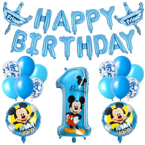 Geburtstagsdeko 1 Jahr, 18PCS Themed Geburtstag Dekorationen, Party Supplies mit Ballons, Ballon-Set 1 Jahr, Geburtstag Dekorationen für Junge von Pusuanzi