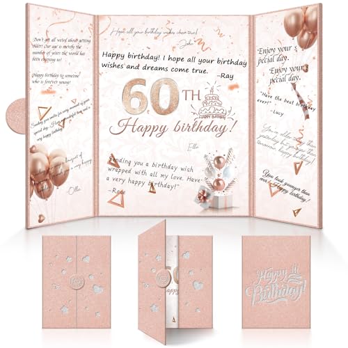 Pusunas Geburtstagsdekorationen, Happy Birthday-Geschenke für Frauen, 45,7 x 30,5 cm, groß, kreatives Gästebuch, Unterschrift, Geburtstagskarte, Jubiläums-Party-Dekorationen (60. Rosengeburtstag) von Pusunas