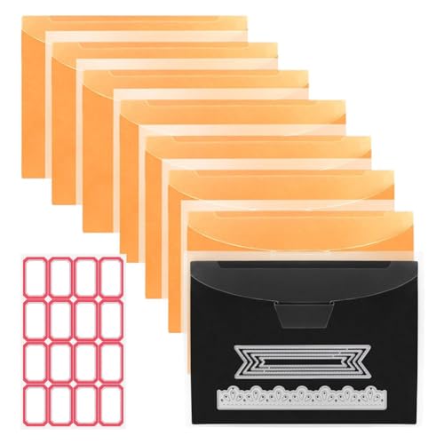 Puthernm 10 Stück Aufbewahrungstaschen für Stempel und Matrizen und Magnetblätter, Aufbewahrungs-Set für Stanzen, Scrapbooking, Aufbewahrung von Bastelschablonen, Orange von Puthernm