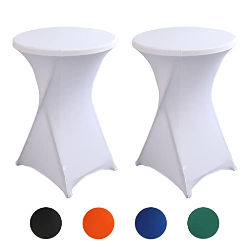 Putniu 2er-Set Stretch Stehtisch Hussen, Stehtischhusse Ø 80 x 110 cm, Verstärkung im Fußbereich, Elegante Waschbare Tischdecke für Bistrotische/Bartische und Hochzeit/Cocktail-Party (Weiß) von Putniu