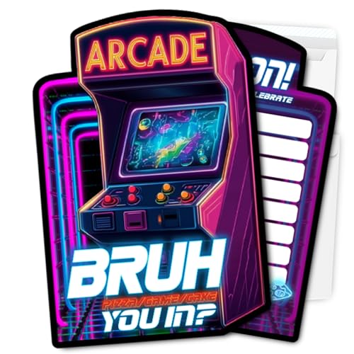 Putocopic Neon Arcade Game Geburtstagseinladungskarten von Putocopic