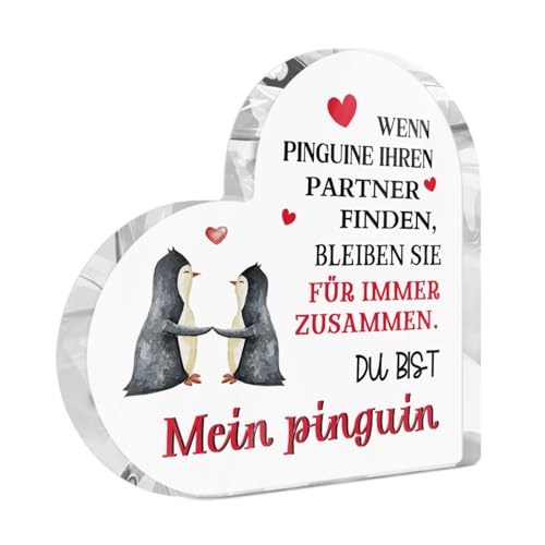 Acryl Dekofigur Du bist Mein Pinguin, Romantisches Paar-Geschenk mit Herz und Pinguin Design (Ewige Liebe) von Putuo Decor
