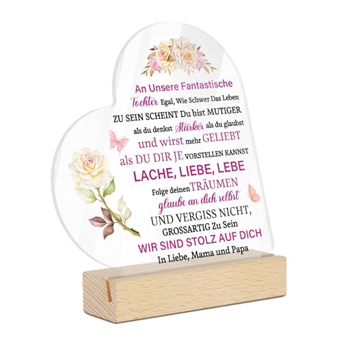 Putuo Decor Herzförmiges Acryl Tischdeko, Liebevolle Botschaft für Tochter, Geschenk mit Holzfuß, Familienspruch, Dekor für Zuhause oder Büro Putuo Decor Herzförmiges Acryl Tischdeko, Liebevolle Botschaft für Tochter, Geschenk mit Holzfuß, Familienspruch, Dekor für Zuhause oder Büro von Putuo Decor