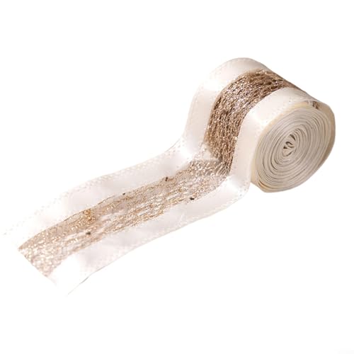 Puupaa Elegantes goldfarbenes Netz-Weihnachtsband aus Leinen und Draht für Formbeständigkeit, geeignet für Feiertagsveranstaltungen, Verpackungen und Blumendekorationen (weiß) von Puupaa
