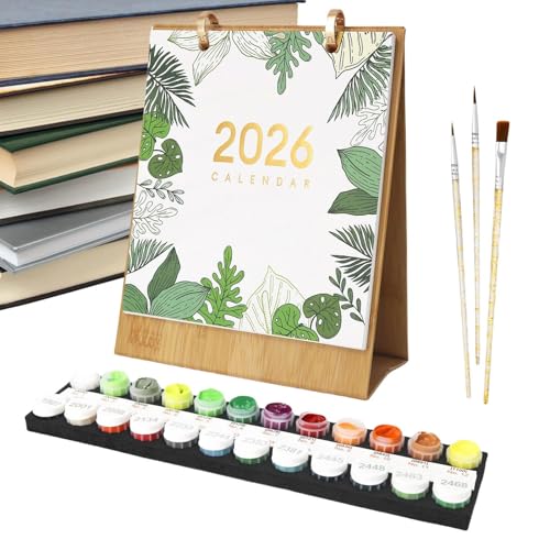 2026 DI Y Digitales Ölgemälde Tischkalender Kit, Schreibtischkalender 2026, Familie Wandkalender, Malkalender Set mit Pinseln und Acrylfarbe, Desktop-Dekoration für Wohnzimmer, Zuhause von Puwaiio