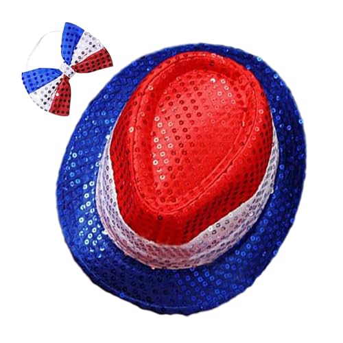 Puwaiio 4. Juli patriotisches Kostüm, 4. Juli Hut und Fliege - 4. Juli Kostüm rot weiß blau Paillettenhut - Funkeln Puwaiio 4. Juli patriotisches Kostüm, 4. Juli Hut und Fliege - 4. Juli Kostüm rot weiß blau Paillettenhut - Funkeln von Puwaiio