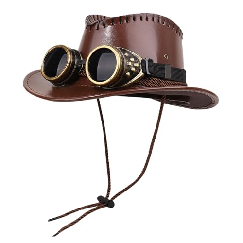 Puwaiio Damen Steampunk Hüte - Großkrempige Hüte | Kostümzubehör mit Goggles-Deko für Karneval Cosplay Mottopartys von Puwaiio