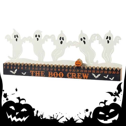 Puwaiio Halloween Countdown Kalender aus Holz,Dekoration - Holz Deko Figur Mit 31 Tages Anzeige Für Tisch Wohnzimmer Schreibtisch von Puwaiio