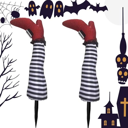 Puwaiio Halloween Hexenbeine Stecker - 2 Stücke Hexenbeine Garten Deko,Schaurige Hofdekoration Für Vorgarten Terrasse Rasen von Puwaiio