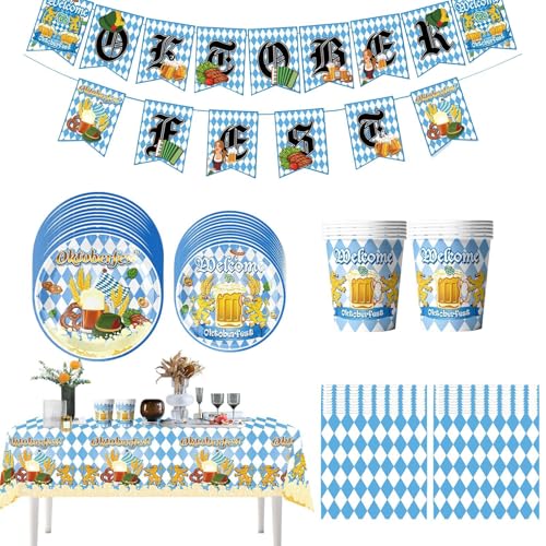 Puwaiio Oktoberfest Deko | Festgeschirr Im Oktoberfest Design - Blaue Weiße Lebhafte Farben Servietten Becher Girlanden Für Zelt Garten Park Puwaiio Oktoberfest Deko | Festgeschirr Im Oktoberfest Design - Blaue Weiße Lebhafte Farben Servietten Becher Girlanden Für Zelt Garten Park von Puwaiio