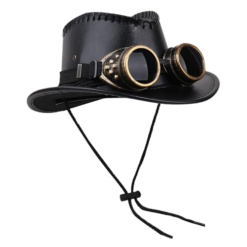Puwaiio Steampunk Zylinderhüte für Herren,Kostüm Hut - Kostümzubehör mit Goggles-Deko für Karneval Cosplay Mottopartys von Puwaiio