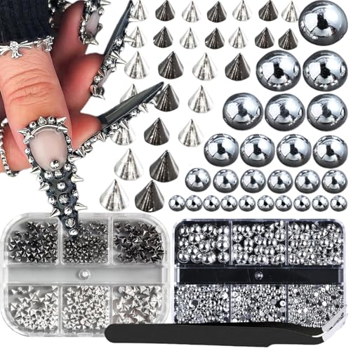 Puzxo Flache Perlen für Nägel, Goth Cone Nails Charms, Nagel-Charms und Metallnägel, Perlen, Nieten, Schmuckzubehör, flache Perle für DIY-Bastelarbeiten Puzxo Flache Perlen für Nägel, Goth Cone Nails Charms, Nagel-Charms und Metallnägel, Perlen, Nieten, Schmuckzubehör, flache Perle für DIY-Bastelarbeiten von Puzxo