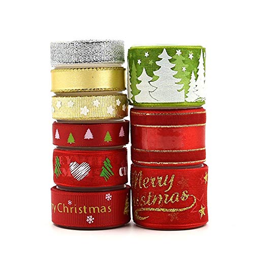 Pveath Weihnachtsbänder 9 Rollen Rot/Silber/Gold/Grün Geschenkbänder Ripsband Bandstreifen Glänzendes Geschenk Kuchenverpackung Weihnachtsdekor Bandriemen Trim Haarband Nähen Pveath Weihnachtsbänder 9 Rollen Rot/Silber/Gold/Grün Geschenkbänder Ripsband Bandstreifen Glänzendes Geschenk Kuchenverpackung Weihnachtsdekor Bandriemen Trim Haarband Nähen von Pveath