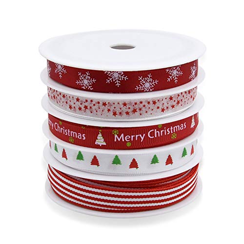 Weihnachtsbänder 5 Rollen Rot/Weiß/Grün Geschenkbänder Ripsband Bandstreifen Geschenk Kuchenverpackung Weihnachtsdekor Bandriemen Trim Haarband Nähen 5 m von Pveath
