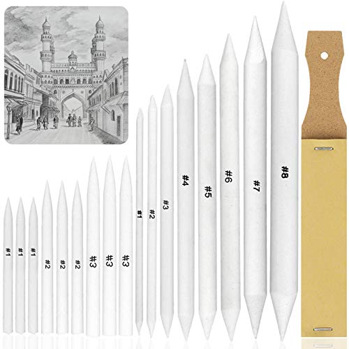 18Stücke Mischen Papierwischer Estompen Set, Papierwischer Bleistift, Blending Stümpfe und Tortillionen, Graphit Skizzen Stifte, Schleifpapier Bleistife Spitzer, für Skizzenzeichnung und Detailmalerei von Pwsap