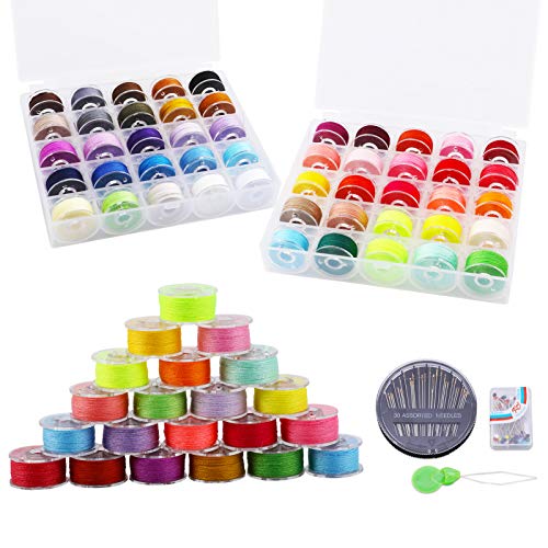 50Stück Spulen Nähmaschine, Spulen Unterfadenspulen, Nähmaschinengarn Nähmaschinenspulen Nähmaschinen-Set mit Nadeln,Threader, Spulenbox, Nähmaschinen Spule für Brother Babylock Janome Kenmore Singer von Pwsap