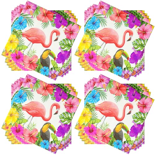 60 Stück Flamingo Party-Servietten,Servietten Tukan Bunt Papierservietten Hawaii Papierservietten Sommer Cocktail-Servietten Party-Servietten Abendessen Servietten,33x33cm von Pwsap