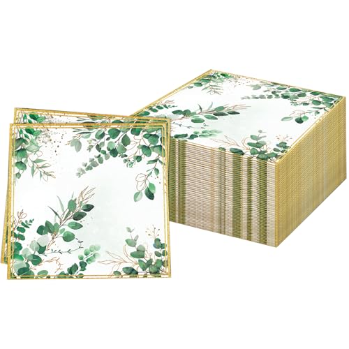 60Stück Eukalyptusblatt Servietten, Frühling Sommer Papierservietten Paper Napkins Herbst Wegwerfservietten Bedruckte Grün Papiertaschentücher Partyzubehör Tischdekoration (33 x 33 cm) von Pwsap