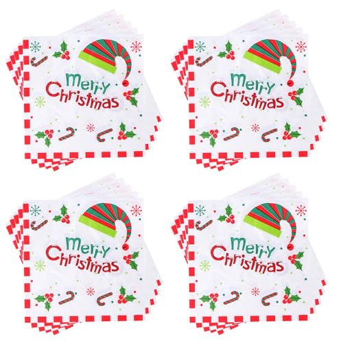 60Stück Weihnachts Serviette, Papierservietten mit Bunte Süßigkeiten Weihnachtsmütze Motiv Wegwerfservietten Bedruckte Papiertaschentücher Partyzubehör Weihnachtliche Tischdekoration， 33x33cm von Pwsap