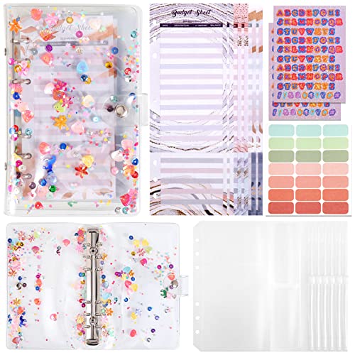 A6 Binder Budget Notizbuch,Budget Planner-Kit Ringbuch mit 8durchsichtigen Reißverschluss-Schutzhüllen,2durchsichtigen Kartenfächern,21Etiketten,12Goldfolien-Budgetkarten und 3Pailletten-Aufklebern A6 Binder Budget Notizbuch,Budget Planner-Kit Ringbuch mit 8durchsichtigen Reißverschluss-Schutzhüllen,2durchsichtigen Kartenfächern,21Etiketten,12Goldfolien-Budgetkarten und 3Pailletten-Aufklebern von Pwsap