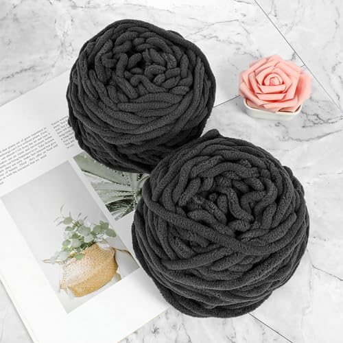Strickwolle 2x100g, Dicke Wolle Garn Kunstfell-Garn Handstrickgarne, Strickgarn Plüschgarn Häkelgarn Wolle Zum Häkeln, Handstrickgarn Baumwollgarn für Häkeln und Kunsthandwerk, Schwarz Strickwolle 2x100g, Dicke Wolle Garn Kunstfell-Garn Handstrickgarne, Strickgarn Plüschgarn Häkelgarn Wolle Zum Häkeln, Handstrickgarn Baumwollgarn für Häkeln und Kunsthandwerk, Schwarz von Pwsap