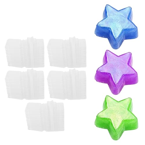Pwshymi 100 Packs Wachs Schmelze Klimmesform Schimmel Klare Leere Kunststoff Kerzenschale Haustiermaterial Sicher für Wachskuchen Seifenherstellung mit Hangeslochetikett (Fünf spitze Stern geformt) von Pwshymi