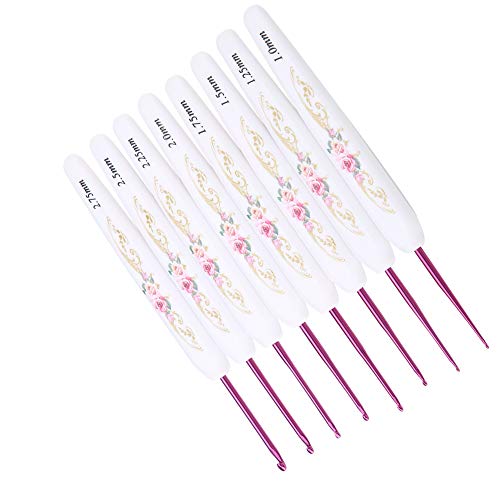 8-teilige Häkelnadel, 8 Verschiedene Größen, Häkelset, Stricknadel-Werkzeuge, Ergonomische Weiche Häkelnadel, Garnhaken für Arthritische Hände (Dünner weißer Griff) von Pwshymi