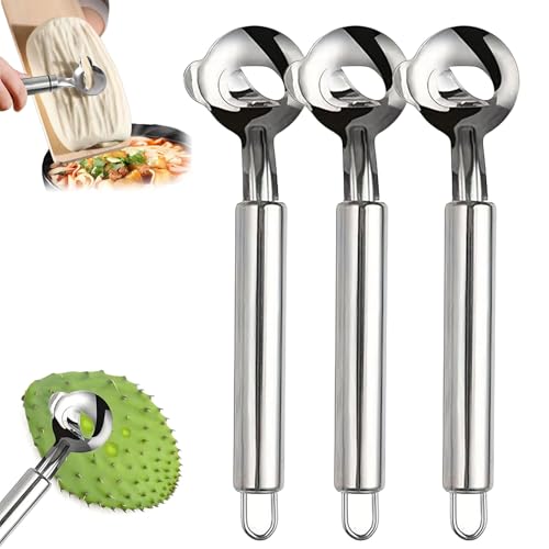 Cactus Peeler Spoon, Pelador De Nopales, Cuchara Para Pelar Nopales, Stainless Steel Cactus Peeler with Long Handle, Sliced Chinese Noodle Cutter (3PCS) von Pwzoax