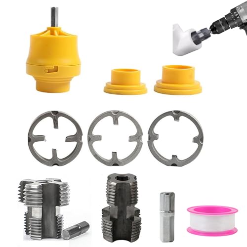Electric Drill Compatible Pvc Pipe Threader Kit, PvcThreader for Drill, Pvc Thread Maker Tool for ElectricDrill, Plastic Pipe Threader Kit with 3 Dies, 1/2", 3/4", 1" (2 Pcs Innersole) von Pwzoax