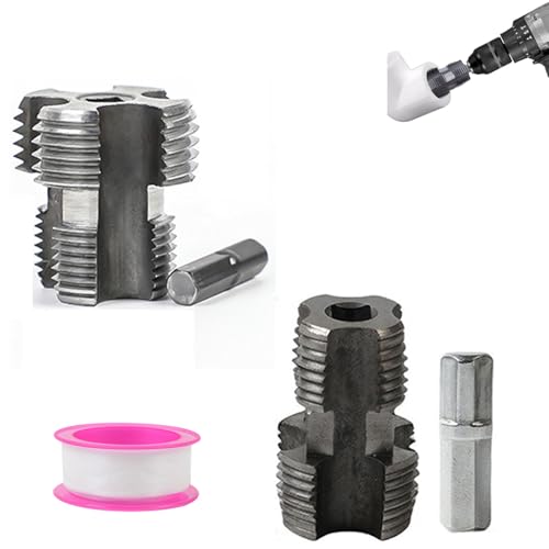 Electric Drill Compatible Pvc Pipe Threader Kit, PvcThreader for Drill, Pvc Thread Maker Tool for ElectricDrill, Plastic Pipe Threader Kit with 3 Dies, 1/2", 3/4", 1" (Internal+ External) von Pwzoax