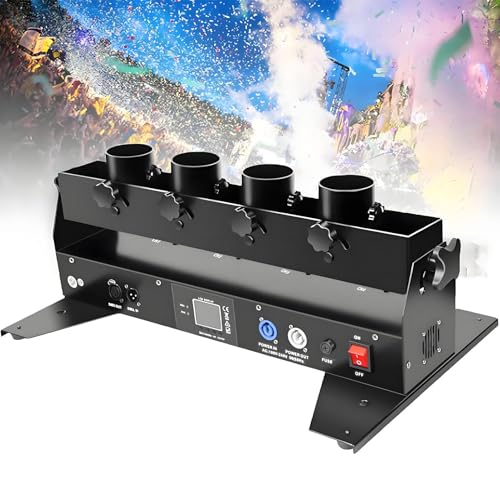 PxkVrin Konfettiwerfermaschine, tragbare 4-Schuss-Konfettimaschine, mit DMX512 und Fernbedienung, für Bühnenhochzeiten, für DJ-Party-Disco-Hochzeiten. von PxkVrin