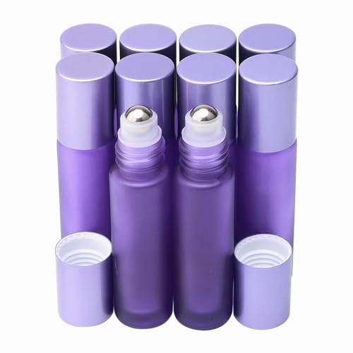 Pxyelec 10 Stück ätherische Öle Roll-on Flaschen mit Aluminiumkappe, 10 ml Milchglas-Parfümflaschen, Edelstahl-Rollerbälle, Ampullen für Aromatherapie, Parfümöle von Pxyelec