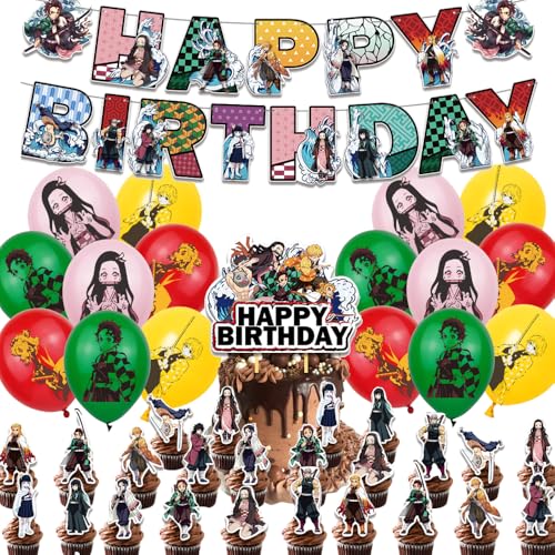 DemonSlayer Party-Dekorationen für Kinder, Banner, Luftballons, Kuchendekoration, Cupcake-Topper, Kuchendekorationen von Pyeunglloon