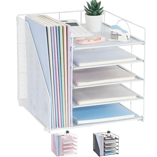 Pygocereri Schreibtisch-Organizer und Zubehör, 5-stöckige Papier-Briefablage mit Aktenhalter, Schreibtisch-Organizer für Bürobedarf (weiß) von Pygocereri