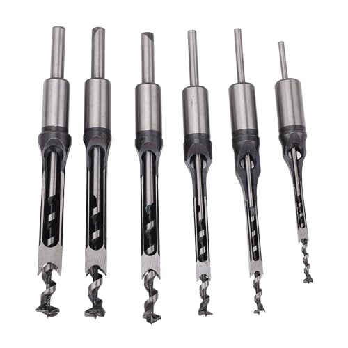 Pyhodi 6 -pcs Quadratloch -Loch -Loch -Meißel -Bohrer -Bit -Werkzeuge, HSS -Holzbearbeitungsloch -Säe -Säe -Meißel -Meißelbohrbohrer -Bit -Set -Drehbohrung, 1/4in 5/16in 3/8in 1/2in von Pyhodi