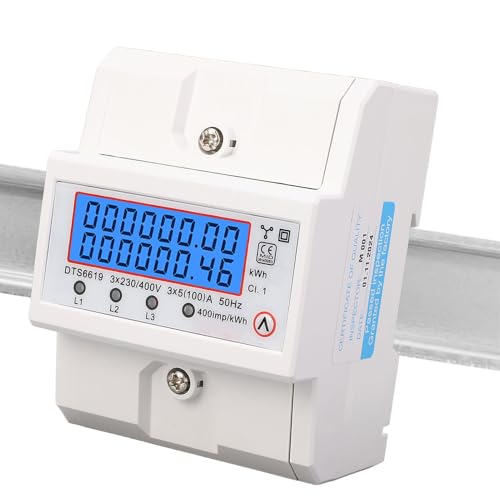 Pyhodi DIN -Schienenstrommessgerät, 4 Draht 3 Phase Energy Messer LCD -Display 3x5 (100) A 400IMP / KWH -Stromverbrauchsmessgerät mit Hintergrundbeleuchtung LCD für Industrielle PV von Pyhodi