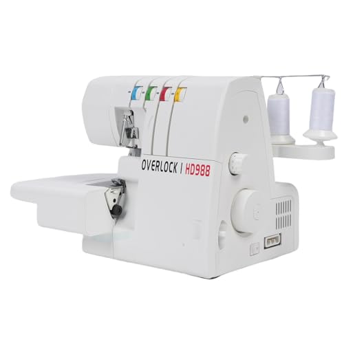 Pyhodi Overlock-Nähmaschine, Stabilisierter Metallrahmen, 2 3 4 Stiche, 8 in Stich Typen Gebaut, 1300 Stiche Pro Minute, Müheloser Cutter, 110W Leistung, für Grundlegende (220V EU-Stecker) von Pyhodi
