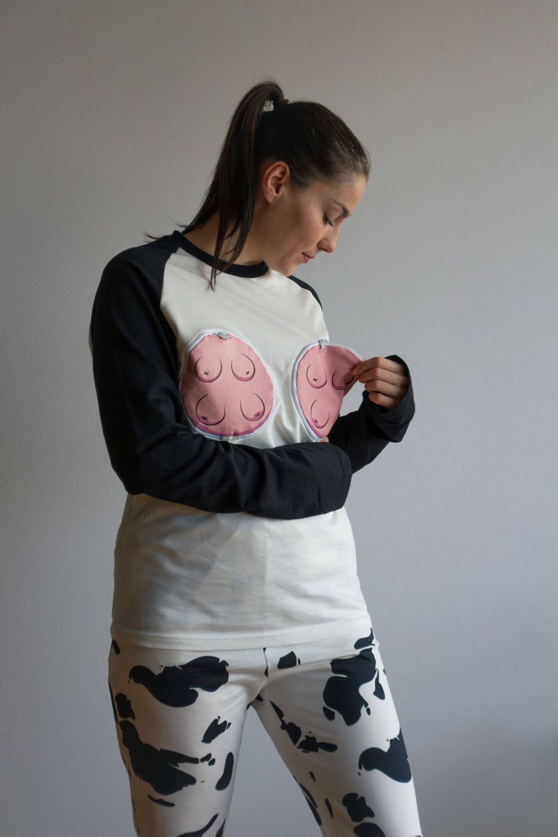 Heart Mother - Lustiger, Warmer Und Kuscheliger Kuh-Schlafanzug Zum Stillen & Mit Stilleinlagen 100% Eu Bio-Baumwolle Ideal Mitschlafen von Pyjamam
